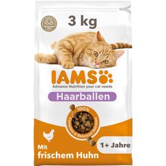 IAMS Anti-Haarballen Katzenfutter trocken mit Huhn - Trockenfutter für Katzen ab 1 Jahr, 3 kg