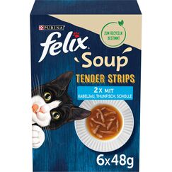 Felix Soup Tender Strips Suppe für Katzen, Fisch Sorten-Mix, 1 Packung (6 x 48g)
