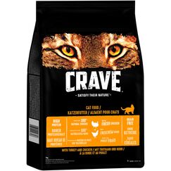 Crave Adult Trockenfutter mit Truthahn & Huhn, 7kg (1 Beutel) – Premium Katzenfutter trocken mit hohem Proteingehalt und ohne Getreide – Hergestellt mit 100 Prozent natürlichem Huhn