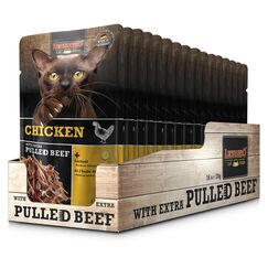 LEONARDO Frischebeutel [16x70g Chicken mit Fleischstreifen] Pulled Beef | Getreidefreies Nassfutter für Katzen | Alleinfuttermittel Katzenfutter