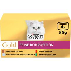 Gourmet Gold Feine Komposition Katzenfutter nass, Sorten-Mix, 12er Pack (12 x 4 Dosen à 85g)