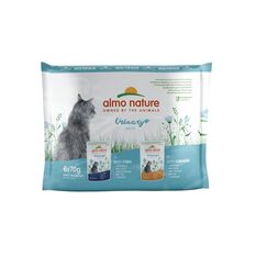 Almo Nature Urinary Help - Feuchtnahrung für ausgewachsene Katzen mit Fisch, mit Huhn - 70g, Packung mit 6