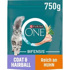 Purina ONE BIFENSIS Coat und Hairball Katzenfutter trocken, reich an Huhn, 6er Pack (6 x 750g)