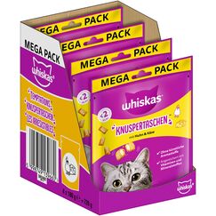 Whiskas Knuspertaschen Katzensnack mit Huhn– & Käsegeschmack, 4er Pack, 4x180g – Katzenleckerlis für erwachsene Katzen