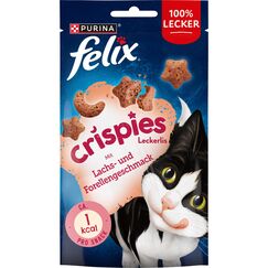 Felix Crispies Katzensnack, Knusper-Leckerlie mit Lachs-und Forellengeschmack, 8er Pack (8 x 45g)