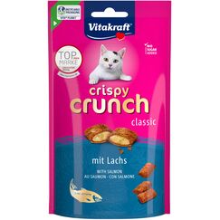 Vitakraft Crispy Crunch Classic, Katzen Leckerli, knuspriger Katzensnack gefüllt mit Lachs, im wiederverschließbaren Beutel, ohne Zusatz von Zucker (1x 60g)