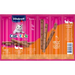 Vitakraft Cat Stick Classic, Katzensnack, fleischige Mini-Sticks, mit Truthahn und Lamm, ohne Zuckerzusatz (1x 6 Stück)