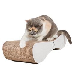CanadianCat Company | XXL Kratzpappe Lounge | weißgraue Holzoptik | Kratzmöbel, Kratzbrett | Katzen Pappe +Katzenminze | 76 x 24 x 15 cm