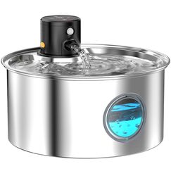 Katzenbrunnen Kabellos Edelstahl: Trinkbrunnen für Katze Mit Akku - Wasserbrunnen Mit Bewegungsmelder - 3.2L Wasserspender für Hunde Mit Bewegungssensor - Batteriebetrieben