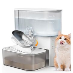 FEELNEEDY Trinkbrunnen für Katze Kabellos ohne Filter, Frischwasser getrennt von Abwasser ohne Wasserkreislauf, 2000mAh Akkubetrieb Katzenbrunnen, Trinkschale aus Edelstahl, 3,5L Tank (Weiß)