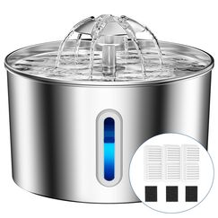BalimoPet Katzenbrunnen Edelstahl, 2,2L Superleise Trinkbrunnen für Katze mit Kabel, Einfach zu Reinigen, Katzen Trinkbrunnen mit Vierfaches Filtersystem & LED-Licht, mit 3 Aktivkohlefilter