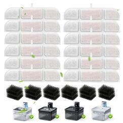 Katzenbrunnen Filter, 24 Stück Filter für Katzenbrunnen, 12 Packs Ersatzfilter Aktivkohle Medizinalstein Ionenaustauschharz und 12 Schaumstoff Für 2.5L Trinkbrunnen für Katze Kabellos (DPWFP6)
