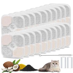 PARTSEE 20 Stk Katzenbrunnen Filter für Catit Pixi Trinkbrunnen (2,5L) – Dreifaches Filtersystem mit Aktivkohle & Harz, Katzen Wasserfilter einzeln verpackt für 43717 Catit