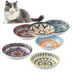 Katzennapf, Flache Futternapf Katze, Set von 6 bunten Katzen Futternapf. Katzennapf Flach, 5,5 Zoll Katzennäpfe, Fressnapf Katze geeignet für Wasser, Trockenfutter und Nassfutter