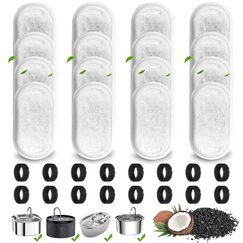 32 Stück Trinkbrunnen Filter, Filter Katzenbrunnen, Ersatzfilter für Katzenbrunnen für Edelstahl Katzenbrunnen für 108oz/3.2L und 67oz/2L,16 Stück Kohlefilter und 16 Stück Schaumfilter