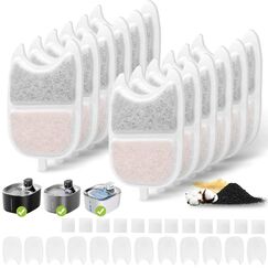 Katzenbrunnen Filter,12 Stück Kohlefilter und 24 Stück Schwämme Ersatzfilter, mit Ionenaustauscherharz und Aktivkohle für 4L Katzenbrunnen mit Bewegungsmelder (YPD-C004)