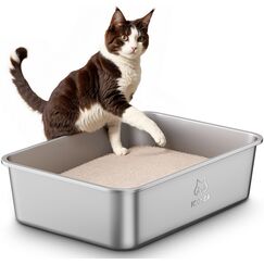 Edelstahl Katzenklo, Große Katzentoilette, XXL Katzentoilette Edelstahl Offen, Metall Katzenklo für Katzen Aller Größen & Kaninchen, Antihaftbeschichtet, Geruchsfrei, Leicht zu Reinigen, 45x35x15cm