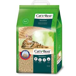 Cat's Best Sensitive, 100 % pflanzliche Katzenstreu, fest klumpend und antibakteriell aus veredelten Aktiv-Holzfasern – speziell für empfindliche Katzen, 7,2 kg/20 l