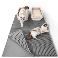 Garoopion Katzenklo Matte, 90x76cm Eva Katzenstreu Matte, Waben Katzenmatte katzenklo, Doppelte Schichte, Grau,1 Seite Verbunden
