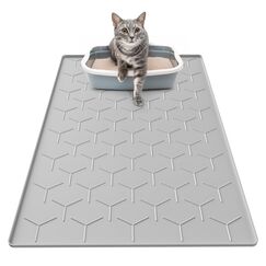 Garoopion Katzenklo Matte, 86x56cm Silikon Katzenstreu Matte Groß, wasserdichte Katzenmatte Katzenklo Unterleger, Katzenstreumatte, Leicht zu Reinigen, Grau
