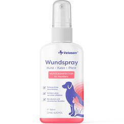 Vetasan Wundspray für Hunde & Katzen 150ml I Wunddesinfektion Katze I Für Haut und Pfoten I OHNE Alkohol & CHLOR I Desinfektionsmittel Tiere