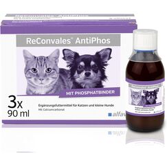Alfavet ReConvales AntiPhos, zur Unterstützung der Nierenfunktion von Katzen und Hunden, Nahrungsergänzung mit Phosphatbinder, 3 x 90 ml Flaschen