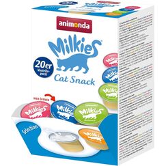 animonda Milkies Katzensnack mit Milch - Cups Selection Mixpack (20 Cups à 15 g), leicht verdauliche Katzenmilch für Erwachsene Katzen, Milch-Snack ohne Soja und Zucker