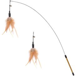 Pawaboo Katzenspielzeug - Interaktives Katzenangel Katze Spielzeug Katzen-Spielstab Katzenspielzeug-Stab mit Federn und 88cm Stab und Glocken für Kätzchen oder Katze, Braun Feder