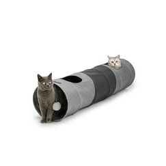 lionto Katzentunnel mit Spielball, 30x130 cm, Faltbarer erweiterbarer Spieltunnel aus pflegeleichtem Faux-Linen-Material für Katzen, Robustes Katzenspielzeug, 30 cm Durchmesser