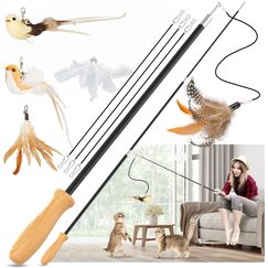 ROSAUI 2X Katzenangel lang, interaktives katzenspielzeug mit 2 Vogel und 3 Federn, Katzen Spielzeug für Kitten, cat Toys stabil 107cm