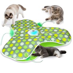FUGODIWI Interaktives Katzenspielzeug Selbstbeschäftigung, Katzenspielzeug Elektrisch, Intelligenzspielzeug für Katzen mit Abnehmbaren Federn, Automatisches Mäusefangspiel, USB-Aufladung