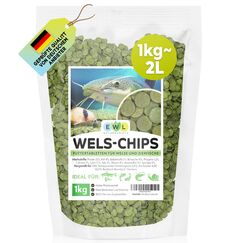 EWL Naturprodukte Wels Futtertabletten 1 kg (ca. 2 L), XL Pack, Welsfutter, Wels Chips mit Spirulina, Fischfutter Aquarium, Welstabletten, geprüfte Qualität von deutschem Anbieter