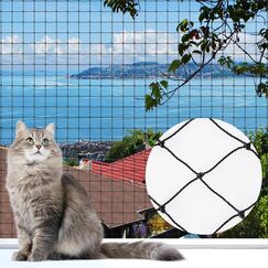 Hengu Katzennetz für Balkon, 6x3m Katzennetz Drahtverstärkt Balkonnetz Katzen Netz UV-Beständig & Witterungsfest Katzenschutznetz für Balkone, Fenster - Schwarz