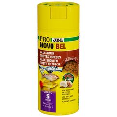 JBL PRONOVO BEL GRANO, Hauptfutter für alle Aquarienfische von 3-10 cm, Fischfutter-Granulat, Klickdosierer, Größe S, 250 ml