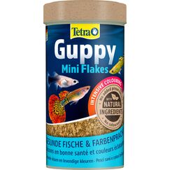 Tetra Guppy Mini Flakes - Fischfutter für alle Guppys, feines Flockenfutter für eine ausgewogene und nährstoffreiche Ernährung, 250 ml Dose