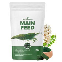 NatureHolic - Garnelenfutter Mainfeed I Futter f&uuml;r Garnelen im Aquarium I Made in Germany I Frei von Fischmehl I F&uuml;r besseres Wachstum und Panzer Aufbau I 30 g
