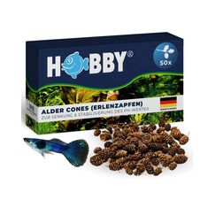 HOBBY Aquaristik Alder Cones I 50 Stück I Schwarzerlenzapfen für Aquarien I Erlenzapfen zur Senkung und Stabilisierung des pH-Wertes I Schutz vor Bakterien und Pilzen I ideal für Süßwasseraquarien