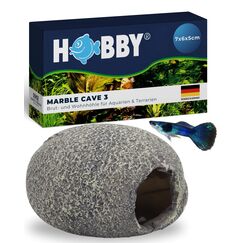 HOBBY Aquaristik Marble Cave 3 I 7 x 6 x 5 cm I Brut- und Versteckhöhle für Aquarien I Aquarium Dekoration I Deko Höhle für Zwergbuntbarsche, Welse und Garnelen I natürliches Aquariumzubehör