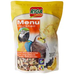 Riga - Menu Cocktail - Leckerbissen f&uuml;r Gro&szlig;sittiche & Papageien - K&ouml;rnermischung, Reich an Fr&uuml;chten - Vitaminquelle - Energiereiches & Ausgewogenes Futter - Doypack 500g