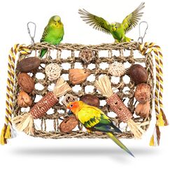 Onebarleycorn Wellensittich Spielzeug, Papagei Kauspielzeug Vogelspielzeug Natürliches Sicheres Holz Block Schaukel zum Kauen für Alle Papageien & Vogel