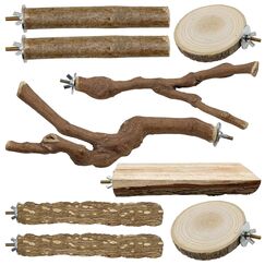 Allazone 9 Stück Naturholz Sitzstangen Set für Vögel, Papagei Schaukel Spielzeug, Vogelkäfig Zubehör