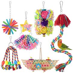 Pethee 6 Stück Vogelspielzeug, buntes Vogelkauen Wellensittich-Spielzeug, papageienspielzeug, Vogel Zerkleinerungsspielzeug Käfig-Hängespielzeug für Sittiche Nymphensittiche Conures Unzertrennliche