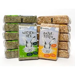 Heukönig 6x1kg Heu und 6x1kg Stroh Kombi-Paket, Perfekt als Einstreu und Futter - Natürlich & Staubfrei