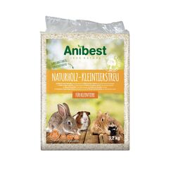 Anibest Kleintierstreu, 100% natürliche Einstreu für Kaninchen, Hamster, Meerschweinchen & Co, saugfähige Weichholzspäne, staubfrei & geruchsbindend, 3,2 kg/ 60 l
