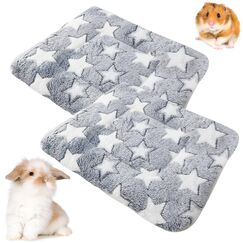 Barley Ears 2 Stück Plüschbett für Kleine Tiere, Winter Warm Flauschige Flanell Fleecedecke Bettmatte für Kätzchen, Kaninchen, Chinchilla, Eichhörnchen, Meerschweinchen (Grau: 34 x 28 cm)