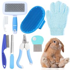 MIAOZ Kaninchen Pflege Set mit Nagelknipser und Trimmer Haustier Haarentferner Lang und Feile, Floh Kamm, Shampoo Badebürste für Hasen Welpen Kätzchen Meerschweinchen Frettchen kleine Tiere (blau)