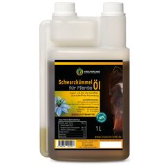 Kräuterland Schwarzkümmelöl für Pferde & Hunde 1 Liter in Dosierflasche - 100% rein, kaltgepresst, ungefiltert - Deutsche Premium Qualität