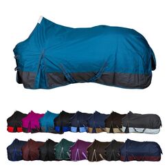 RL24 - Weidedecke 600D Basicline – Regendecke & Übergangsdecke – Wind- & wasserdichte Outdoordecke mit Innenfutter – Pferdedecke in Petrol/Graphit – 145cm (Polarfleecefutter)