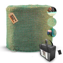Farmilia® Heunetz für Pferde - Ideal für Rundballen bis ø190cm I Robustes Rundballennetz - UV-geschützt & wetterfest I Großes Heunetz inkl. Tragetasche - 45x45mm Maschen für langsames Fressen