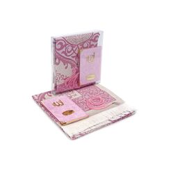 ihvan online TAFT Stoff muslimische Gebetsteppich & Samt bedeckte Yaseen Surah Bag-Größe Buch- und Gebetsperlen mit besonderem transparenten Boxed, Perfekter islamischer Ramadan Eid Geschenke, Pink